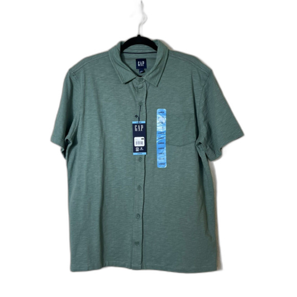 NWT Gap Short Sleeve Button Down Shirt Green Large Preppy Casual Polo - Picture 1 of 8